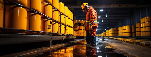 werknemer-inspecteur registreert olievoorraad vaten
