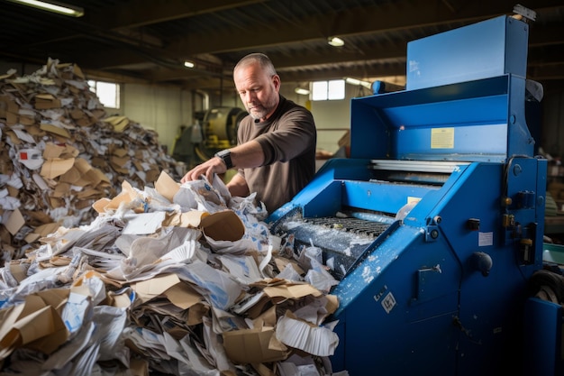 Werknemer met behulp van een kartonnen Shredder Generatieve AI