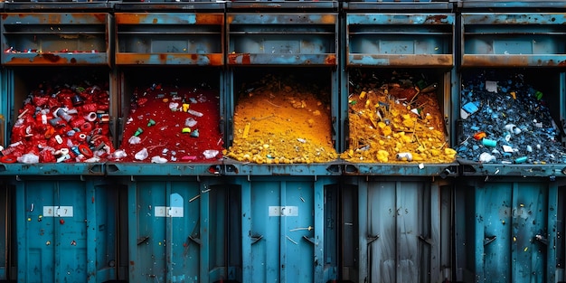 Werknemers die recycleerbare materialen in een recyclingfaciliteit sorteren, benadrukken het belang van afvalbeheer achter de schermen Concept Recycling Facility Waste Management Sorting Materials