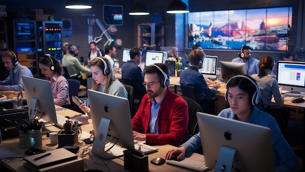 Werknemers van een IT-bedrijf die aan een computer werken