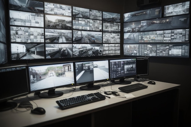 Werkplek met bewakingscamera monitoren Beveiligingsbureau Generatieve AI