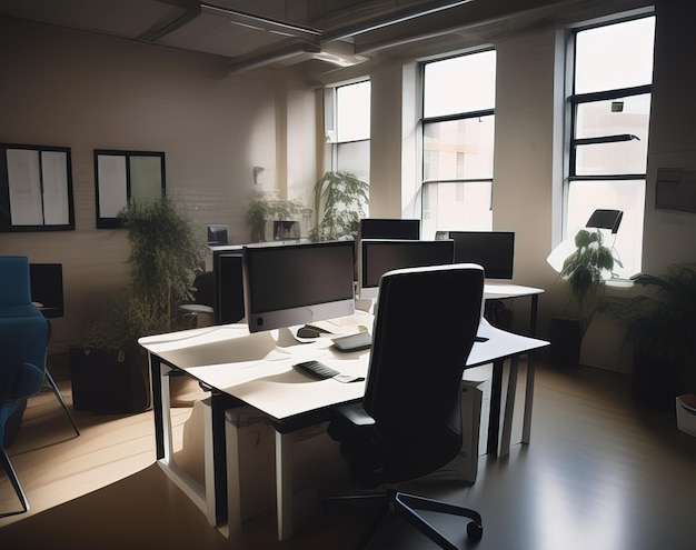 werkplek met computer op tafel in kantoor