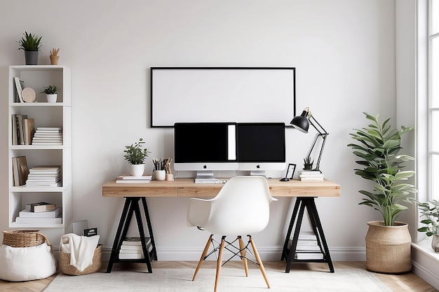 Werkruimte Bliss Gezellige Home Office Mockup met lege witte muren