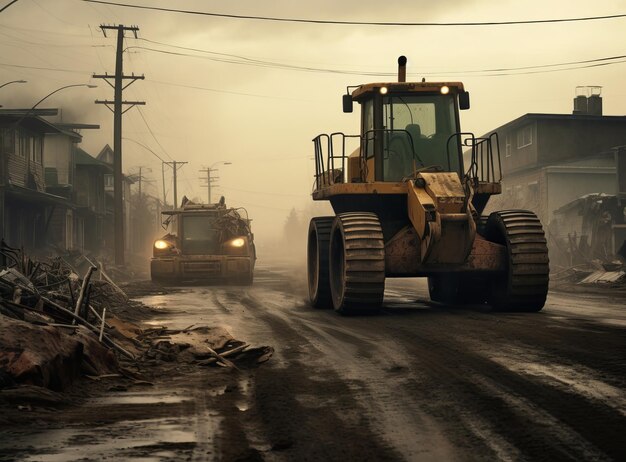 Foto werkzaamheden met graafmachines voor de bouw van wegwerkzaamheden