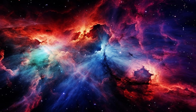 Wervelende nevel in de ruimte met fonkelende sterren Licht stoffige stapels kleurrijke explosie Generatieve AI