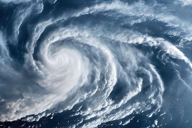 Wervelende orkaanwolk boven zee