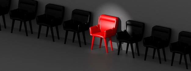Wervingsconcept met geselecteerde rode stoel