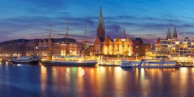 Weser River and St Martin Church, Bremen, Germany