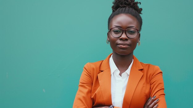 West African Businesswoman Isolated on Solid Background Copy Space Provided