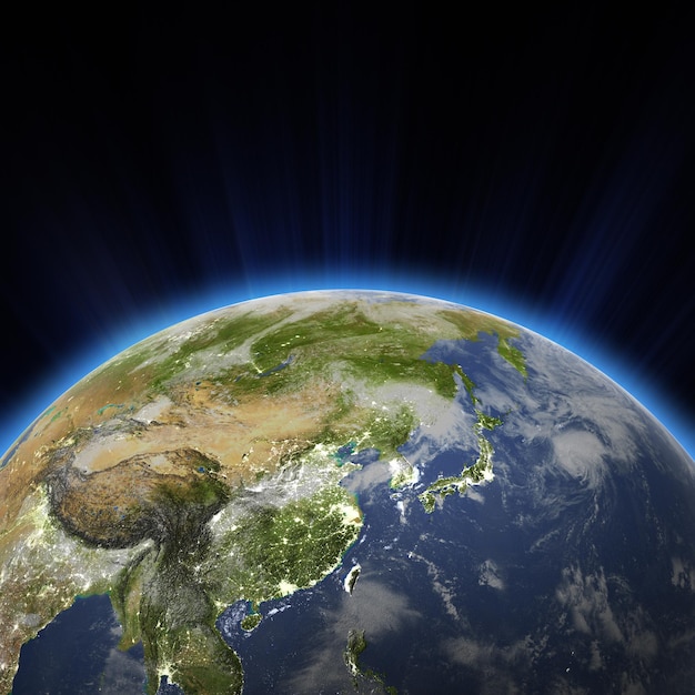 西アジア、中国、日本、韓国の夜の街の明かり、NASA 3 d レンダリングから提供されたこの画像の要素