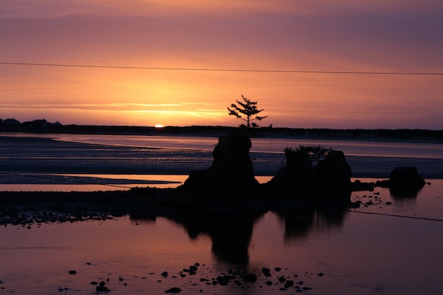 西海岸の夕日の反射