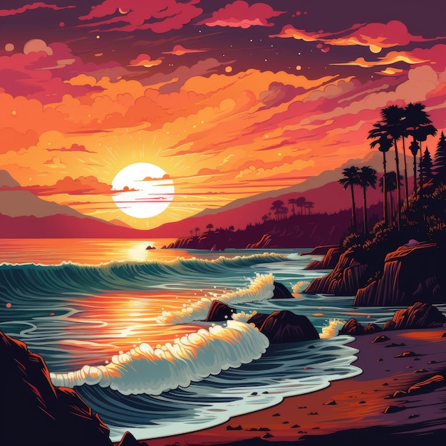 Premium AI Image  West Coast Waves Aesthetic Vibes and Mesmerizing  Background Design