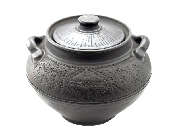 Photo west ukrainian ceramic pan of black colour