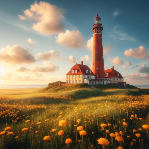 Westerheversand Lighthouse in the Grass Field