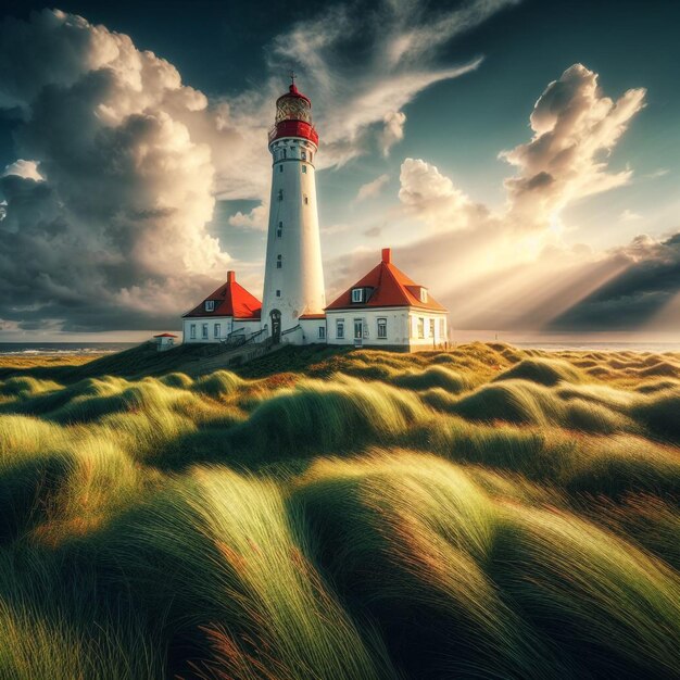 Westerheversand Lighthouse in the Grass Field