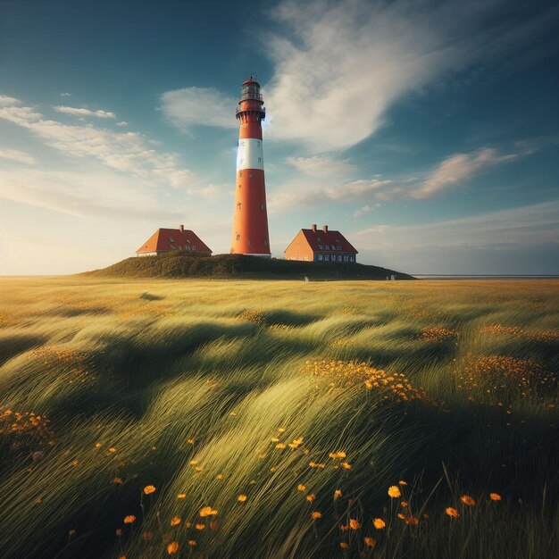 Photo westerheversand lighthouse in the grass field