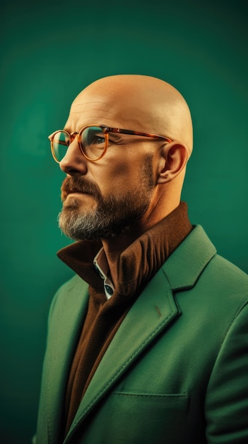 Western bald man wearing glasses