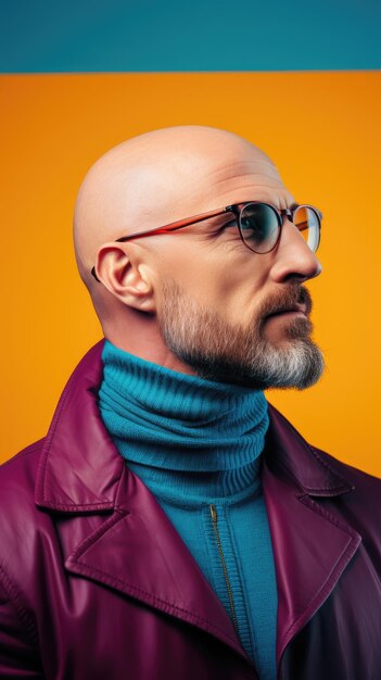 Western bald man wearing glasses