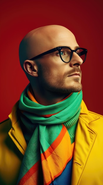 Western bald man wearing glasses