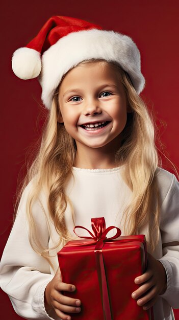 Western girl holding a Christmas giftbox