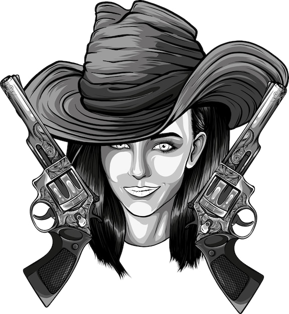Западная девушка с револьвером и винтовкой