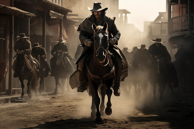 A Western gunslinger his horse at the ready squari 00010 01