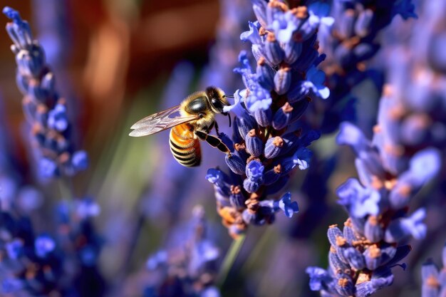 Western honey bee in purple flower