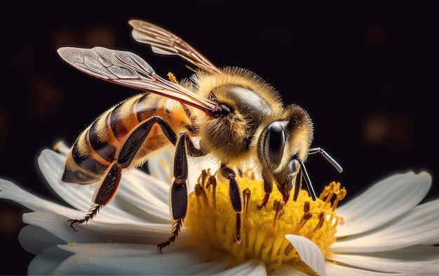 Western honey bee on yellow flower