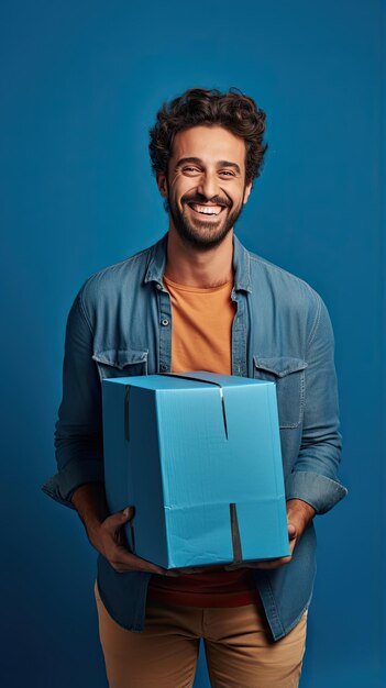 Western man holding a box