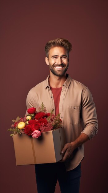 Western man holding a box