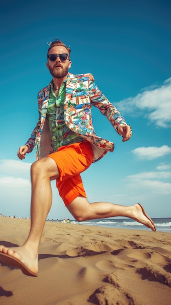 Western man running on the beach male runner