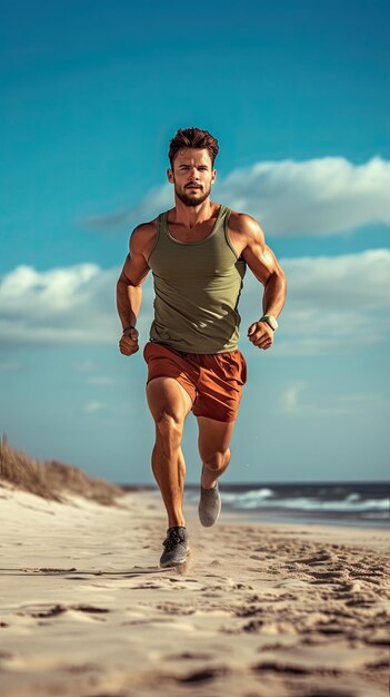 Western man running on the beach male runner