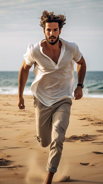 Western man running on the beach male runner