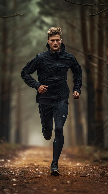 Western man running on the trail male runner