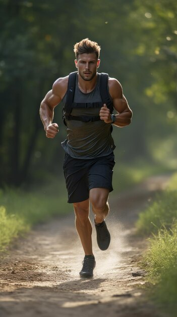 Photo western man running on the trail male runner