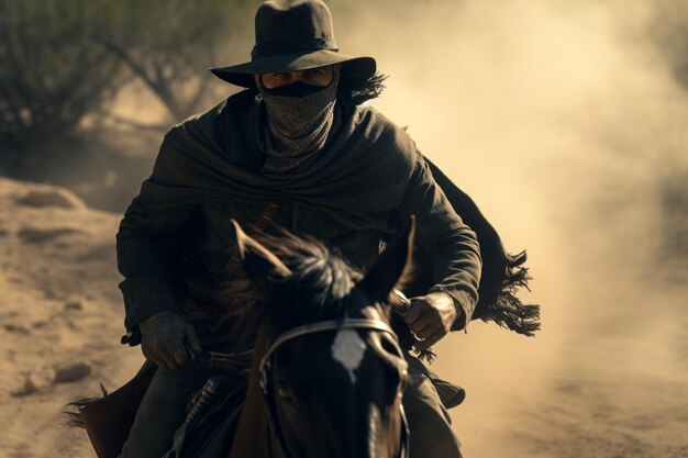 Photo a western outlaw a bandana covering his face ridin 00015 00