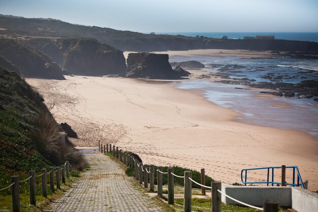 Western Portugal Ocean Coastline at Low Tide. Vignetted Shot