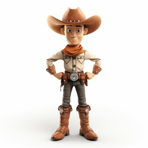 Photo western style cartoon character detailed 3d cowboy on white background