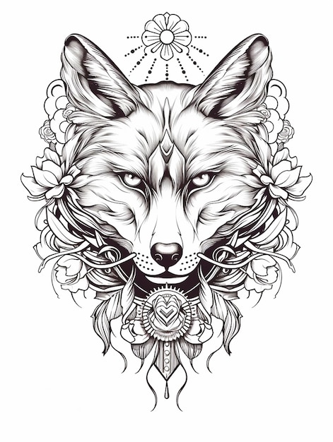 Photo a western style logo featuring art wolf symmetric black white