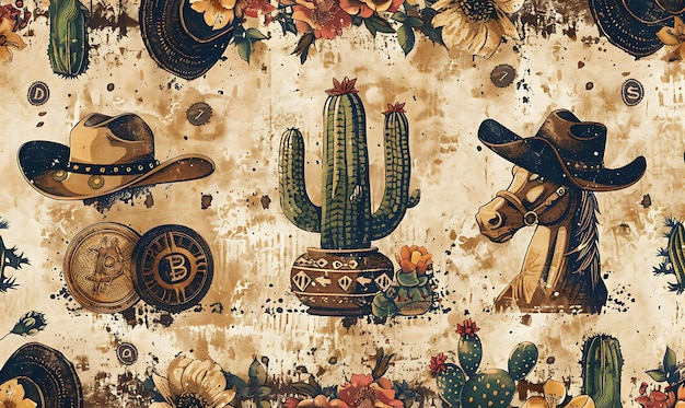 Western Wallpaper With a Bitcoin Design Set Against a Weste Illustration Crypto Trading Backgroundr