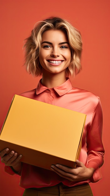 Western woman holding a box