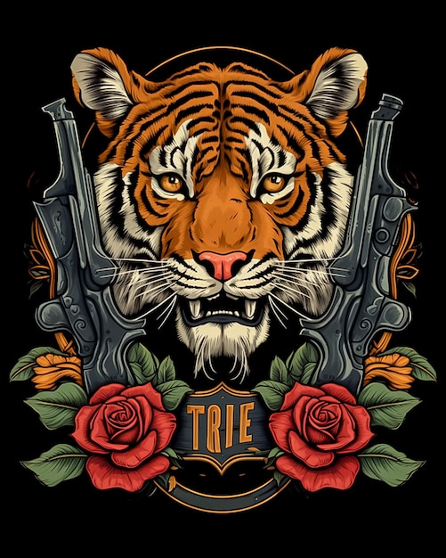 Photo westernstyle tiger portrait with vintage tshirt design ai generated