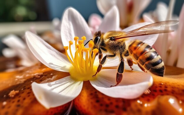 Westerse honingbij op witte bloem