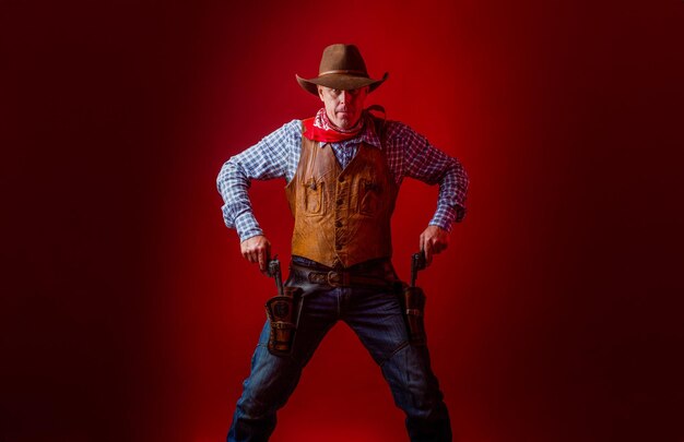 Westerse man met hoed Portret van boer of cowboy in hoed Amerikaanse boer Portret