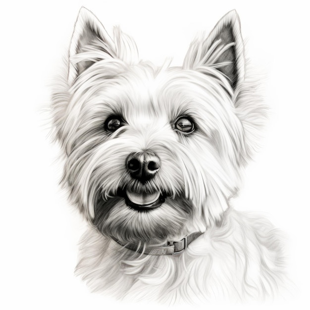 Westie terrier hond tekenen schoon en scherp inkt met monochromatische kleurenschema