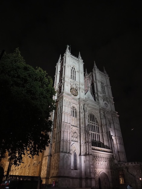 Westminster Abbey church at night in London