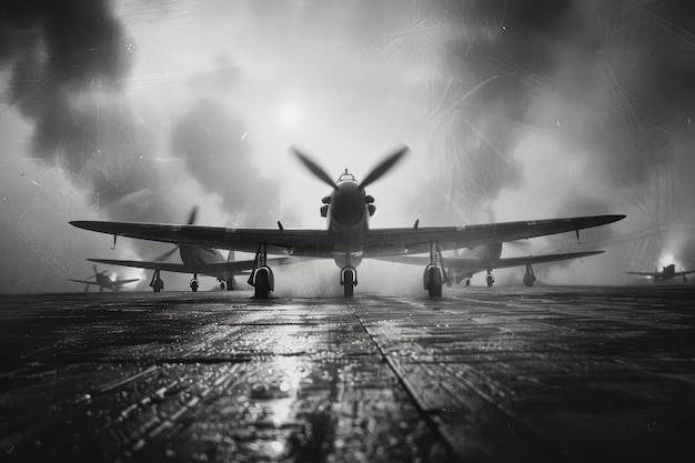 Westward bound cattura lo spirito della seconda guerra mondiale in una fotografia di guerra in bianco e nero su un aeroporto