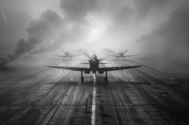 Westward Bound Capturing the Spirit of WWII through Advancing Planes on an Airfield