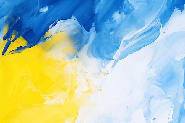 Влажные акриловые краски в белом, желтом и синем цветах абстрактный фон