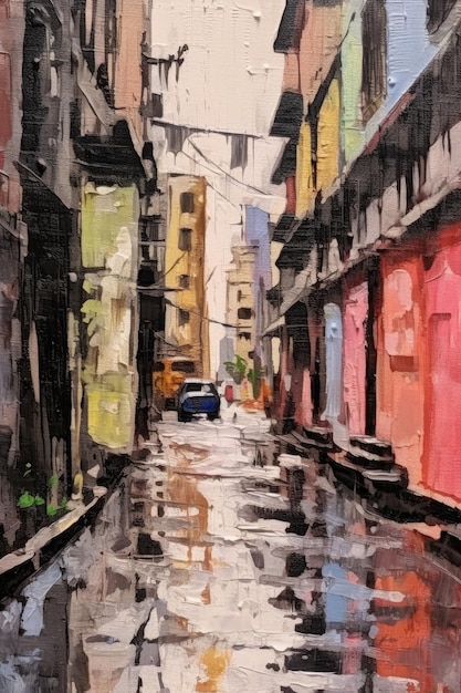 A wet alley lined with buildings